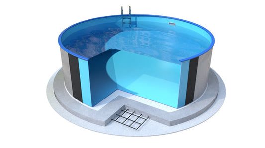 Stahlmantelbecken RUND IBIZA Line 1,20m Höhe Stahlmantel Außen Weiß 0,6mm / Folie 0,8mm